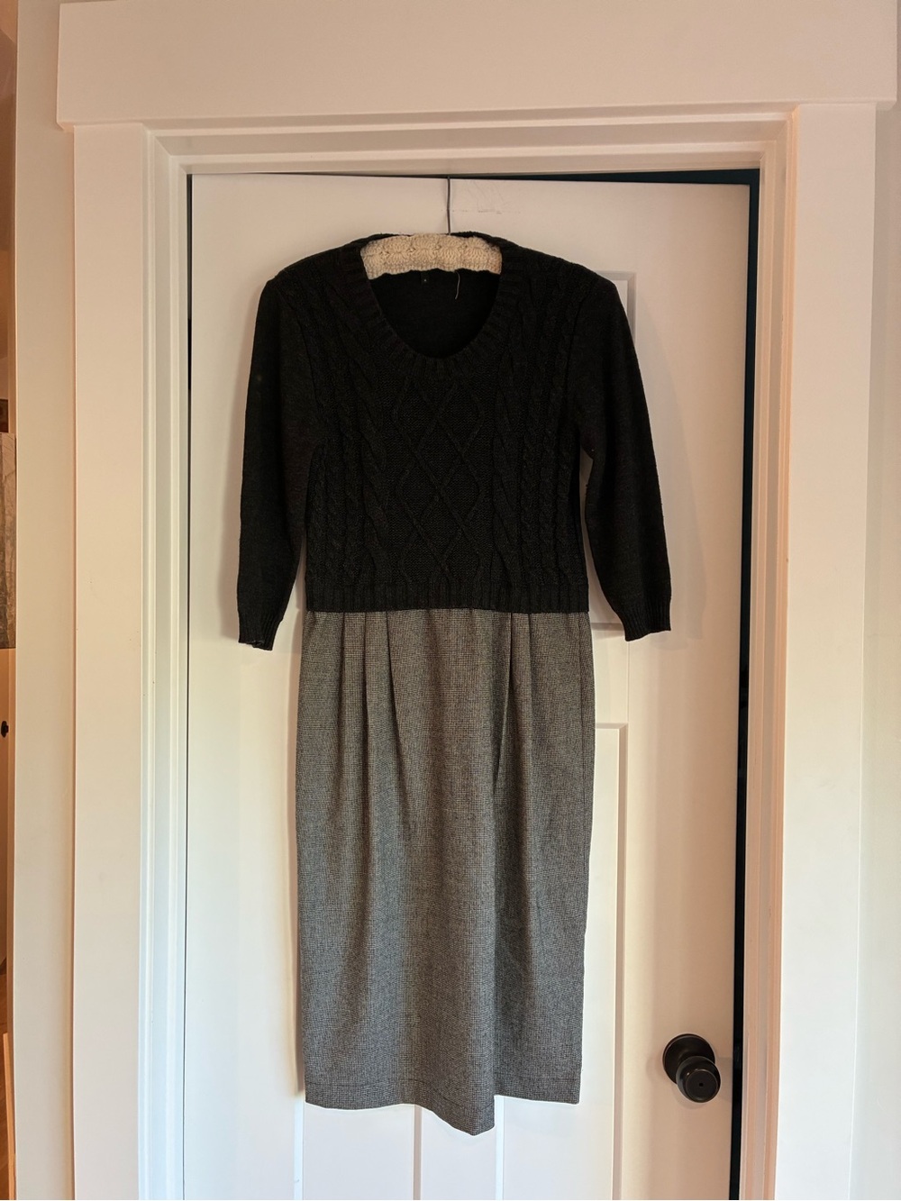 Max Mara Dress Black sweater top wool/cashmere houndstooth wool midi skirt Med